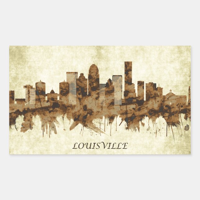 Pegatina Rectangular Louisville Kentucky Cityscape (Anverso)