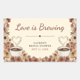 Pegatina Rectangular Love is Brewing Floral Coffee Heart Bridal Shower