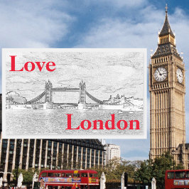 Pegatina Rectangular Love LONDON Tower Bridge grabado en relieve modern