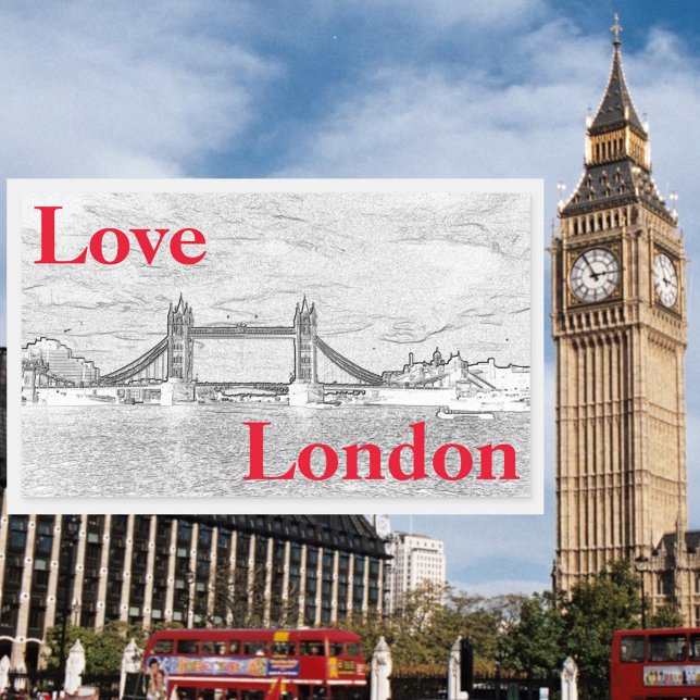 Pegatina Rectangular Love LONDON Tower Bridge grabado en relieve modern (Front with Background)