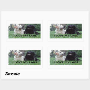 Pegatina Rectangular LR I Love My Labs with picture