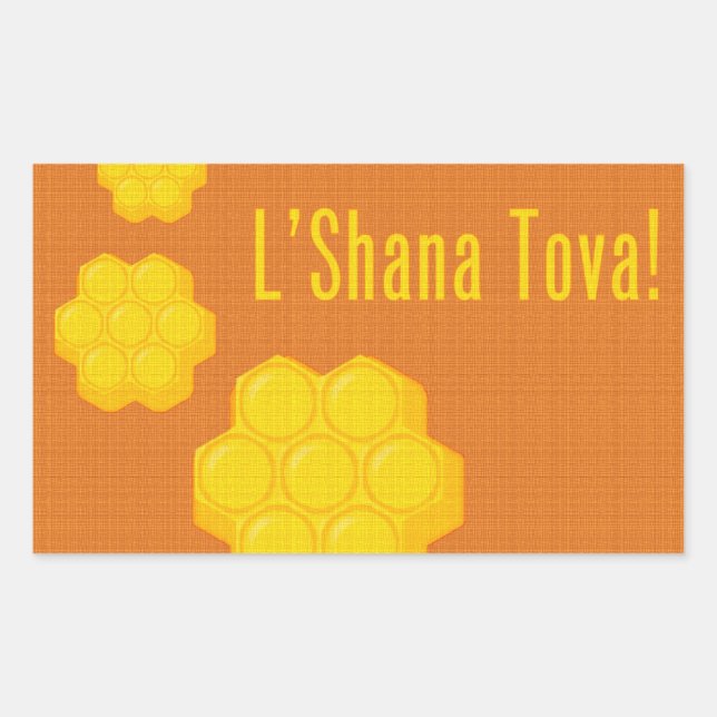 Pegatina Rectangular L'Shana Tova Honeycombs (Anverso)