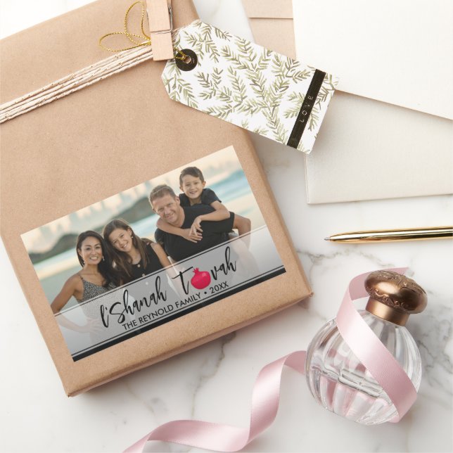 Pegatina Rectangular L'Shanah Tovah Pomegranate Elegant Script Photo (Regalar)