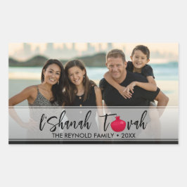 Pegatina Rectangular L'Shanah Tovah Pomegranate Elegant Script Photo