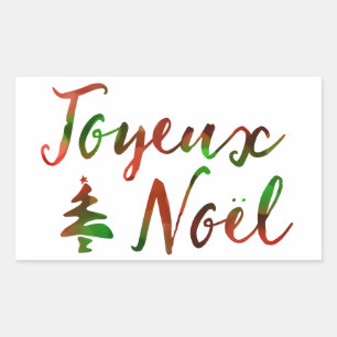 Pegatina Rectangular Luces de árbol de bokeh de Joyeux Noel
