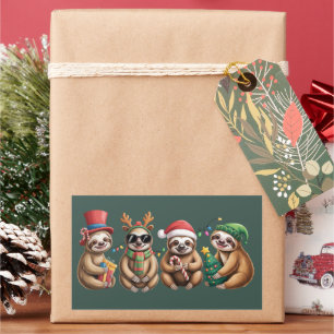 Pegatina Rectangular Luces de Navidad Divertidas Amantes de Perezosos F