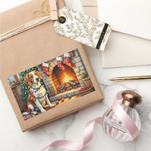 Pegatina Rectangular Luces de Navidad para Foxhound Americano Inglés
