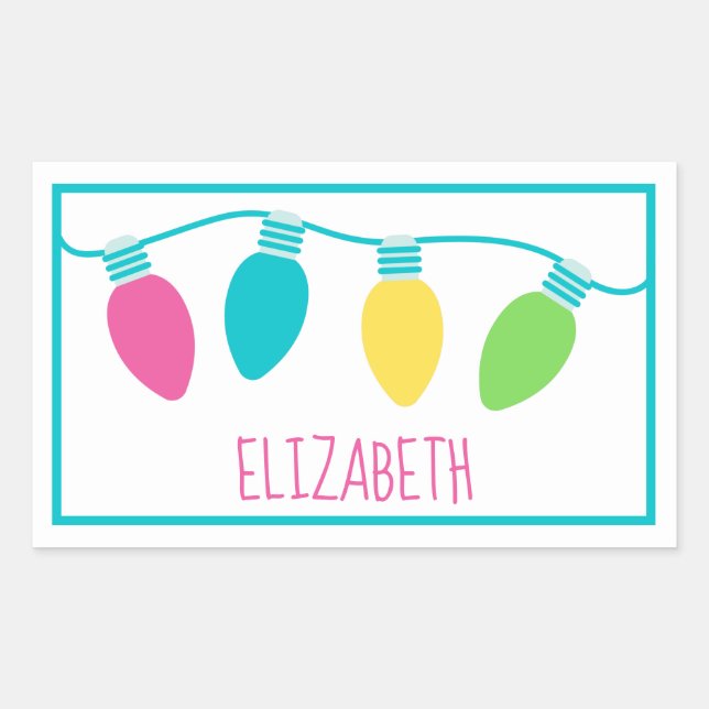 Pegatina Rectangular Luces de Navidad Personalizadas con Estilo Preppy (Anverso)