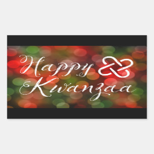 Pegatina Rectangular Luces felices de Kwanzaa Bokeh Umoja