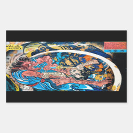 Pegatina Rectangular Lucha contra el demonio Samurai antiguo de la regi