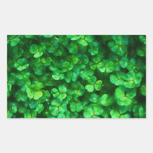 Pegatina Rectangular Lucky Celtic Irish Green Shamrock (Anverso)