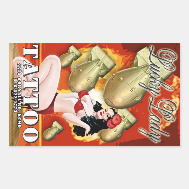 Pegatina Rectangular Lucky Lady Tattoo (Anverso)