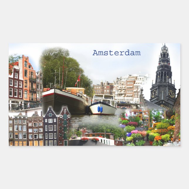 Pegatina Rectangular Lugares turísticos de Ámsterdam (Anverso)