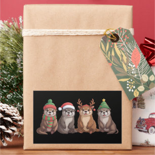 Pegatina Rectangular Luminosas Navideñas Divertidas de Nutria Adorable 