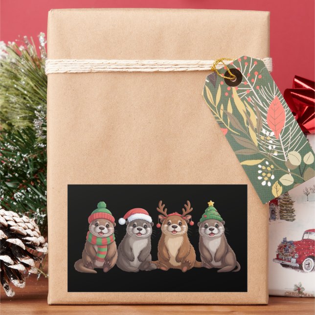 Pegatina Rectangular Luminosas Navideñas Divertidas de Nutria Adorable  (Vacaciones)