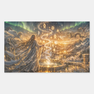 Pegatina Rectangular Luz de Fantasía Élfica Dorada – Fantasía Impresion