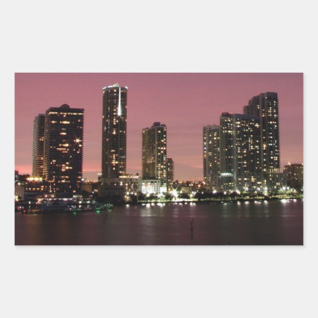 Pegatina Rectangular Luz de puesta de sol sobre Miami luego de una torm (Anverso)
