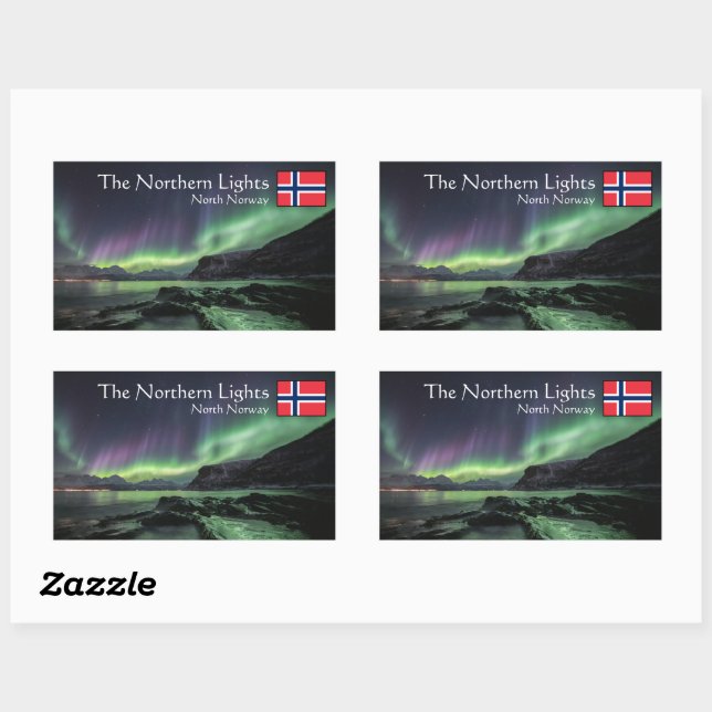 Pegatina Rectangular Luz del Norte Noruega (Hoja)