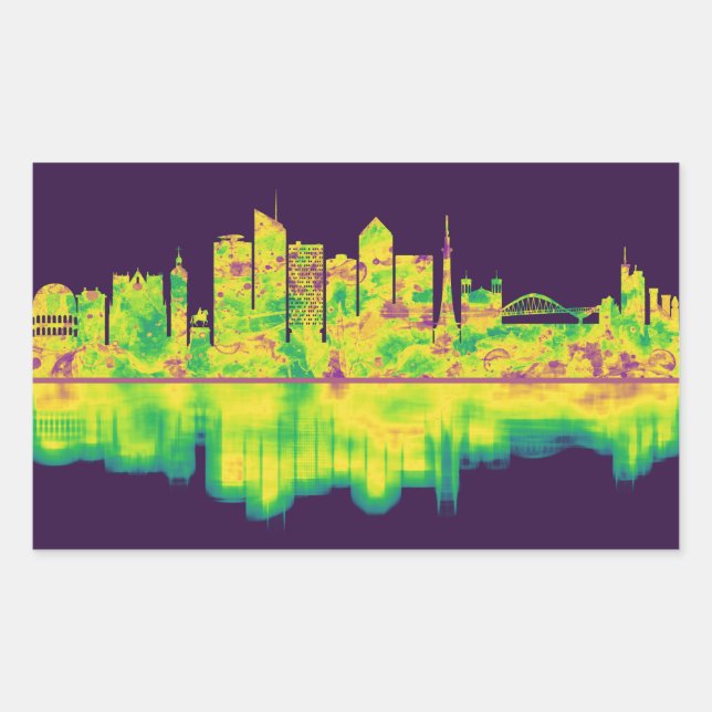 Pegatina Rectangular Lyon France Skyline (Anverso)