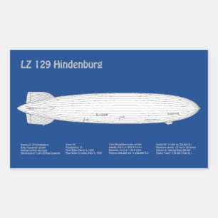 Pegatina Rectangular LZ 129 Hindenburg - Aviso Planes de Blueprint ABD