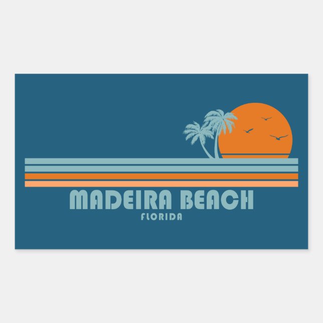 Pegatina Rectangular Madeira Beach Florida Sun Palm Trees (Anverso)