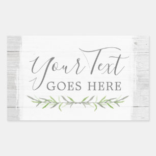 Pegatina Rectangular Madera Rusa y Hojas Botánicas Rústicas Wreath Verd