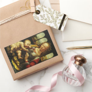 Pegatina Rectangular Madonna del clavel de Leonardo da Vinci