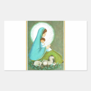 Pegatina Rectangular Madonna y niño de la época más hermosa del siglo m