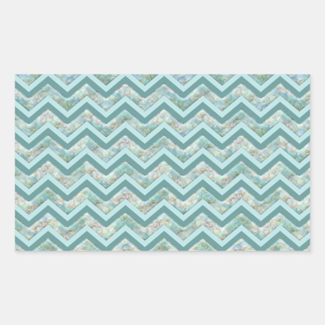 Pegatina Rectangular Madre de la Perla Verde azulada ZigZag (Anverso)