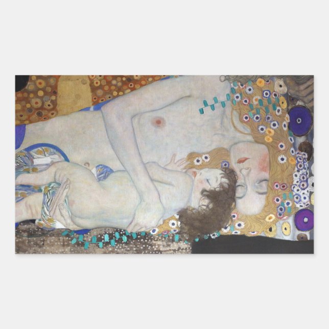 Pegatina Rectangular Madre e hijo por Gustav Klimt (Anverso)