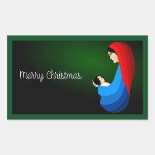 PEGATINA RECTANGULAR MADRE Y NIÑO "FELIZ NAVIDAD"