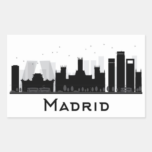 Pegatina Rectangular Madrid (España) | Línea aérea de la ciudad blanca  (Anverso)