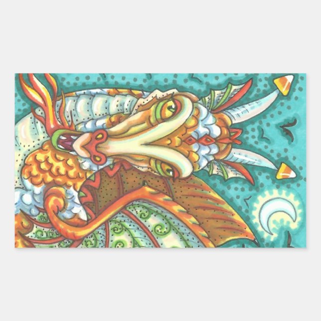 PEGATINA RECTANGULAR MAGIC CANDY CORN DRAGON, HALLOWEEN FANTASY (Anverso)