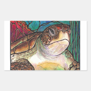 Pegatina Rectangular Magnífica tortuga marina estilo cristal manchado a