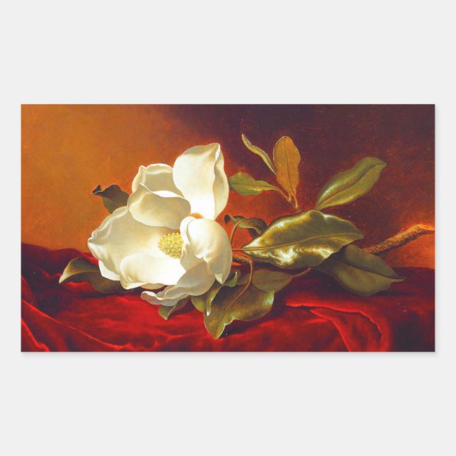 Pegatina Rectangular Magnolia en Terciopelo Rojo Martin Johnson Heade (Anverso)