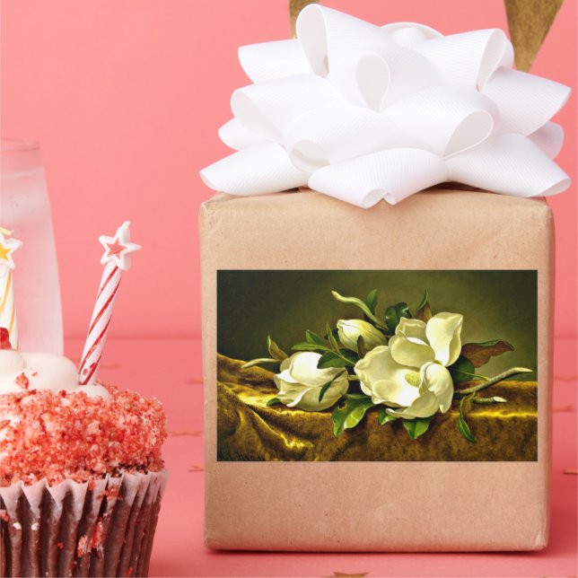 Pegatina Rectangular Magnolias sobre tela de terciopelo de oro (Fiesta)