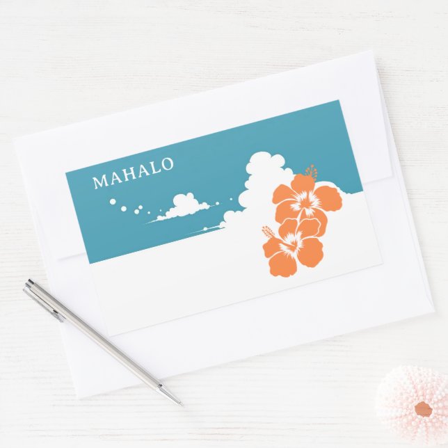 Pegatina Rectangular MAHALO Hibiscus Blue Sky Rectangle (Sobre)