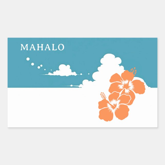 Pegatina Rectangular MAHALO Hibiscus Blue Sky Rectangle (Anverso)