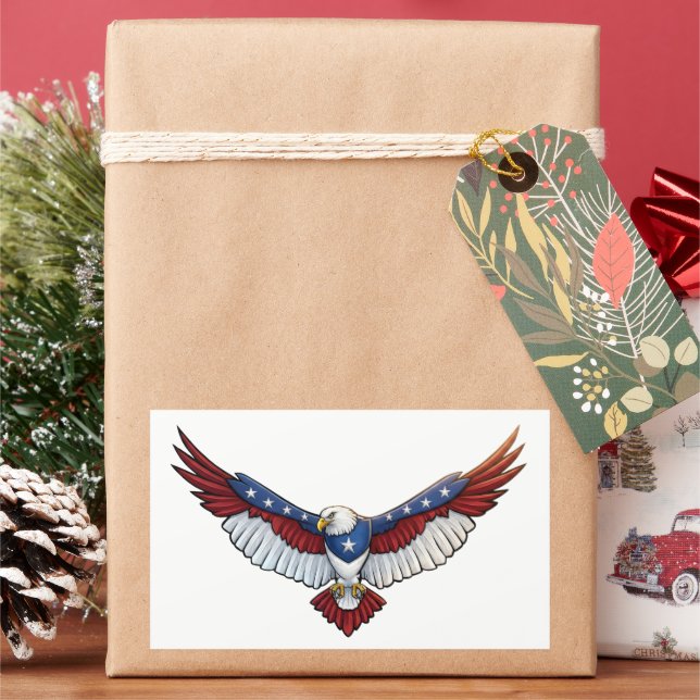 Pegatina Rectangular Majestic Patriotic Flying Bald Eagle – American (Vacaciones)