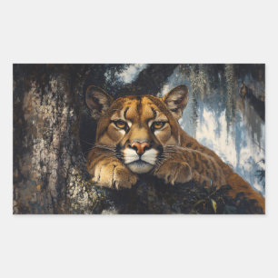 Pegatina Rectangular Majestuoso Puma en Bosque