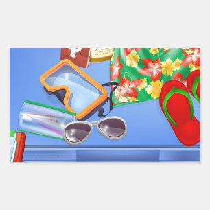 Pegatina Rectangular Maleta y artículos de vacaciones