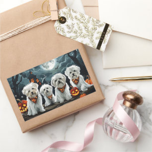Pegatina Rectangular Maltés Halloween Espeluznante