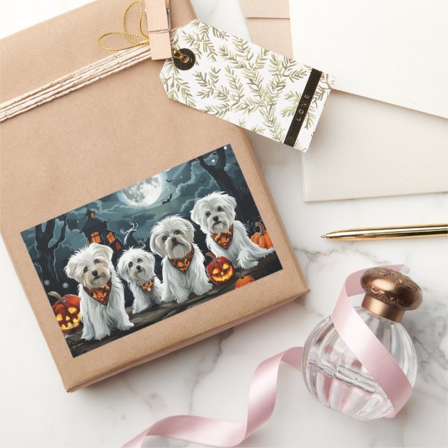 Pegatina Rectangular Maltés Halloween Espeluznante (Regalar)