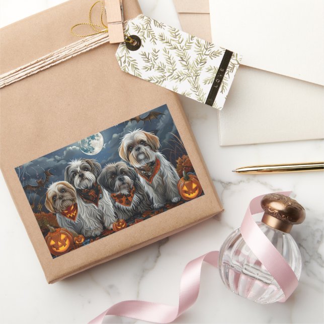 Pegatina Rectangular Malti Tzu Halloween Spooky (Regalar)