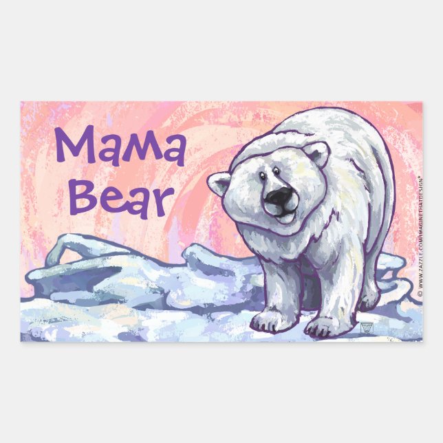 Pegatina Rectangular Mama Bear Polar Bear Pegatinas (Anverso)