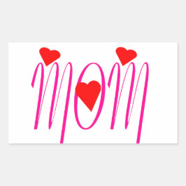 Pegatina Rectangular Mamá con corazones rojos