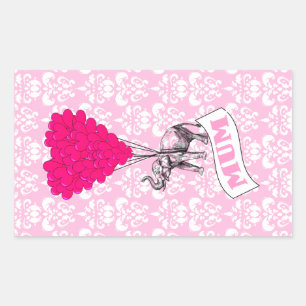 Pegatina Rectangular Mamá con elefante rosa