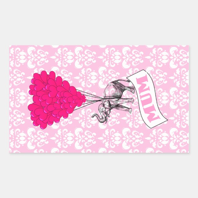 Pegatina Rectangular Mamá con elefante rosa (Anverso)