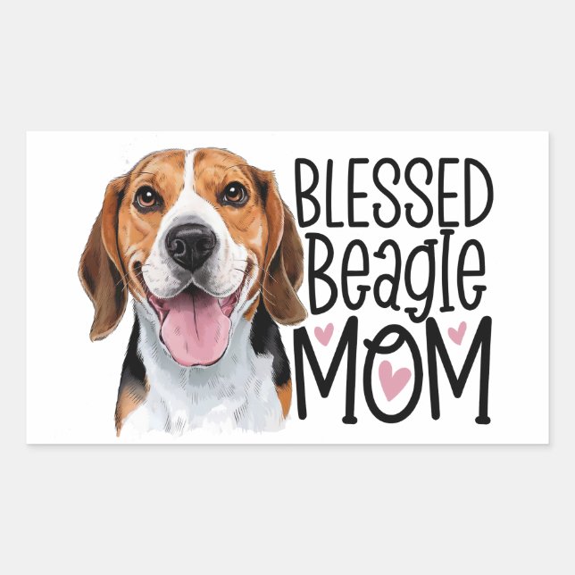 Pegatina Rectangular Mamá de Beagle Adorable Amante de Perros Corazones (Anverso)