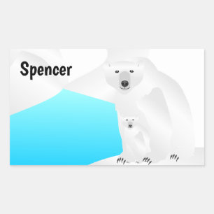 Pegatina Rectangular Mamá del oso polar y cubo